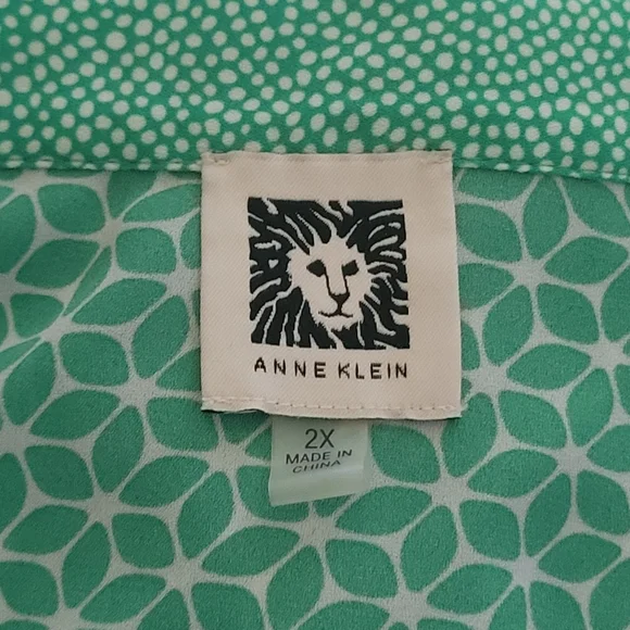 Anne Klein 2X Green Mixed Print Button Front Blouse Tunic Long Sleeve - Picture 5 of 7